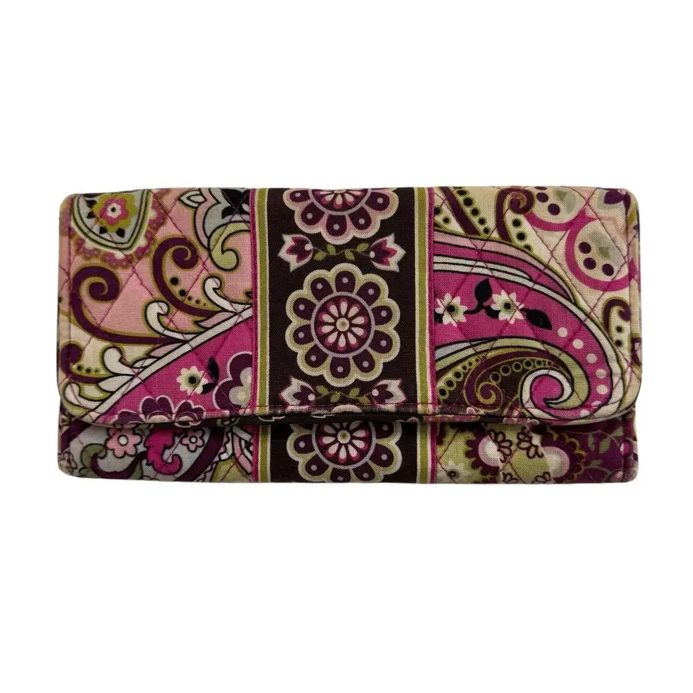 VERA BRADLEY Very Berry Paisley Magnetic Lock Wallet *READ* Pink Green Ivory